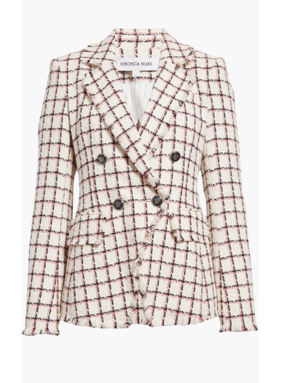 Veronica Beard Taja Plaid Tweed Dickey Jacket Size 6 Ecru Multi